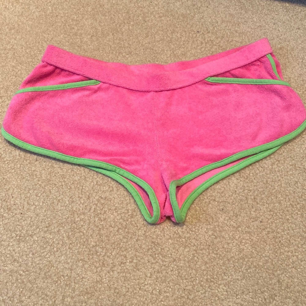 Ralph Lauren Pink Terry Swim Coverup Shorts with Green Trim